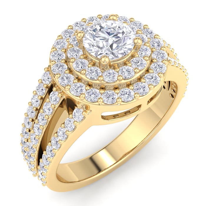 1 1/2 Carat Double Halo Diamond Engagement Ring In 14 Karat Yellow Gold
