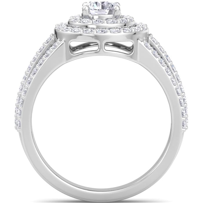 Moissanite Engagement Ring; 2 Carat Moissanite Double Halo Engagement Ring In 14 Karat White Gold