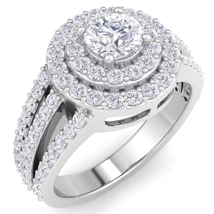 2 Carat Double Halo Diamond Engagement Ring In 14 Karat White Gold