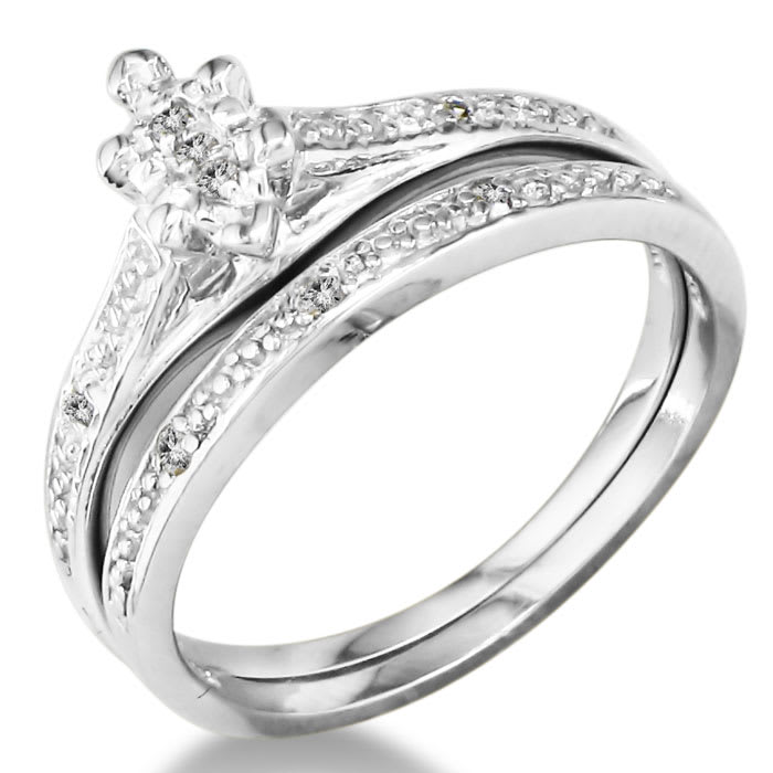 0.08 Carat Diamond Bridal Set In Sterling Silver