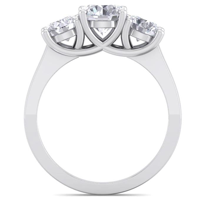Moissanite Engagement Ring; 2 Carat Moissanite Three Stone Ring In 14 Karat White Gold