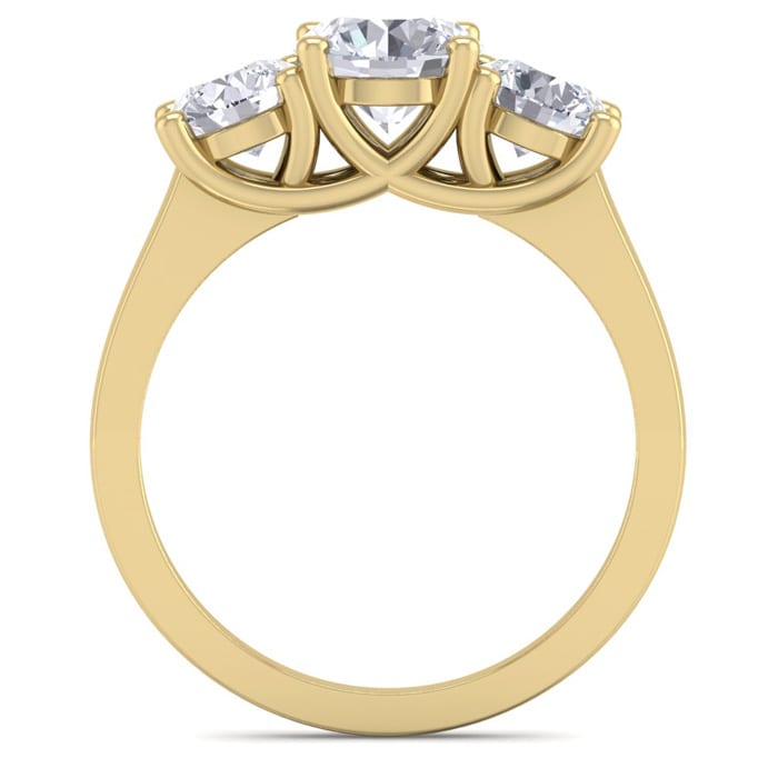 Moissanite Engagement Ring; 2 Carat Moissanite Three Stone Ring In 14 Karat Yellow Gold
