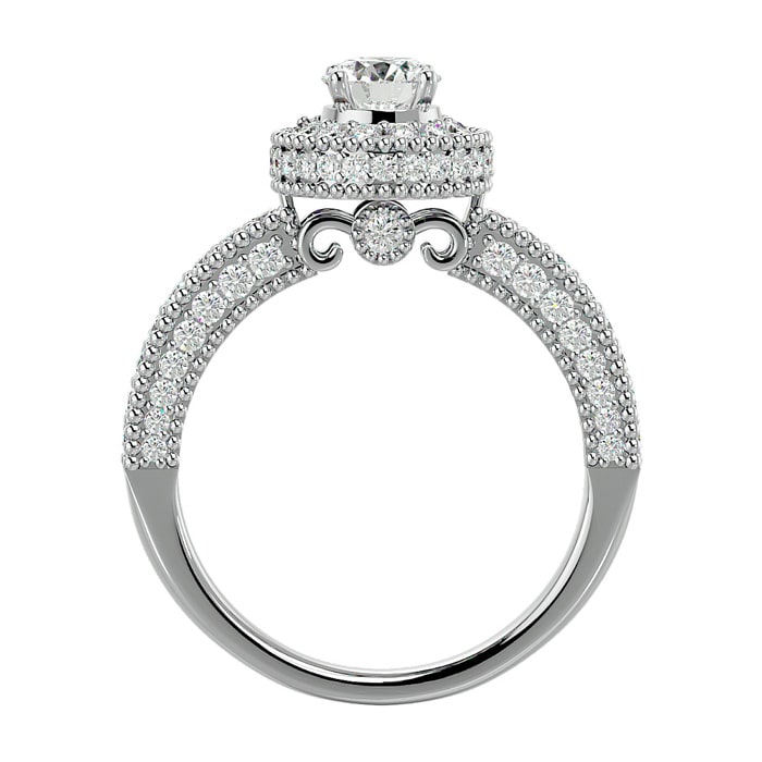 Moissanite Engagement Ring; 1 1/2 Carat Moissanite Halo Engagement Ring In 14 Karat White Gold