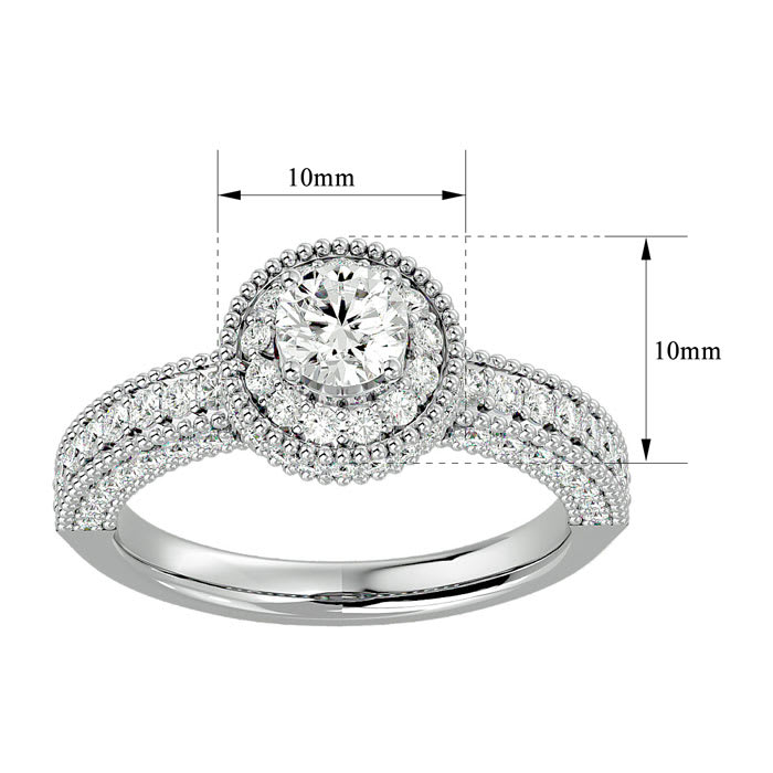 Moissanite Engagement Ring; 1 1/2 Carat Moissanite Halo Engagement Ring In 14 Karat White Gold