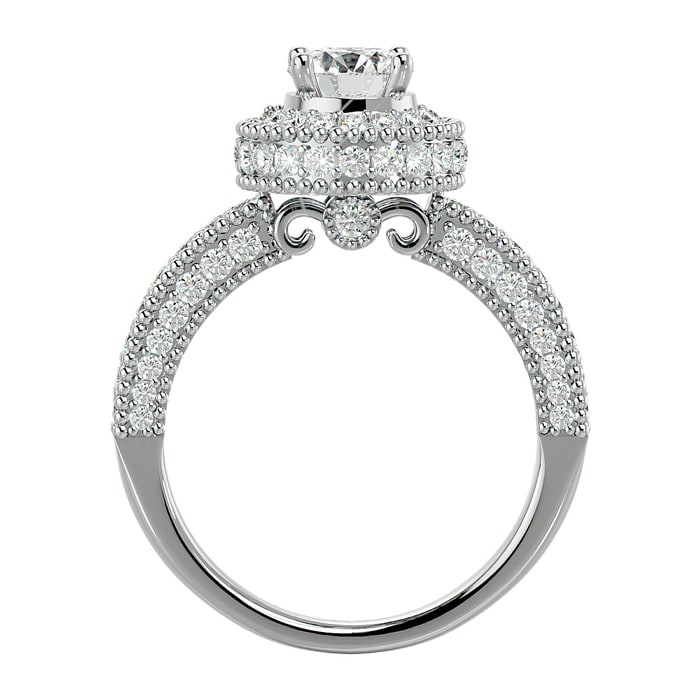 Moissanite Engagement Ring; 1 3/4 Carat Moissanite Halo Engagement Ring In 14 Karat White Gold