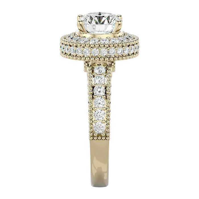 Moissanite Engagement Ring; 2 3/4 Carat Moissanite Halo Engagement Ring In 14 Karat Yellow Gold