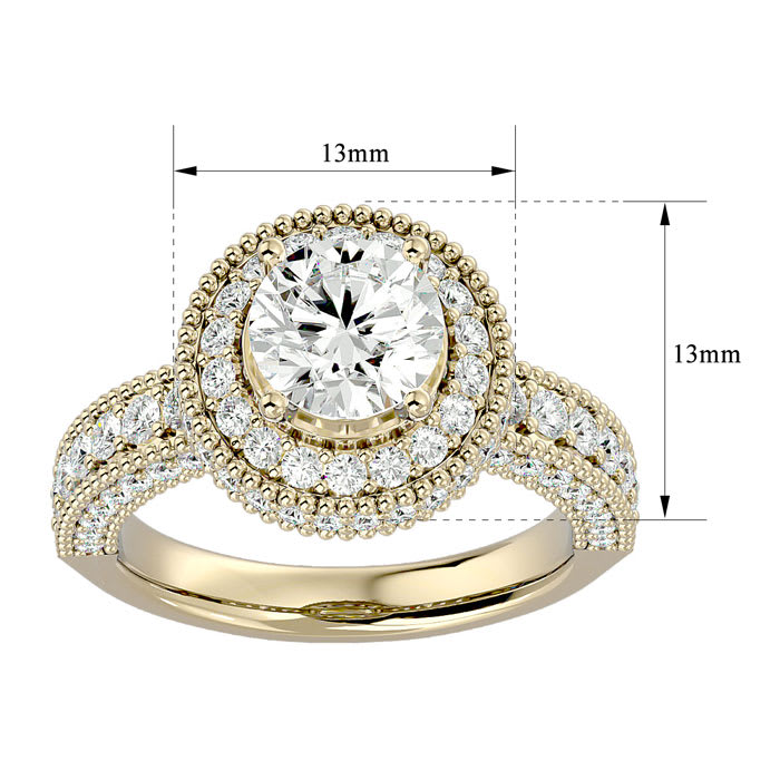 Moissanite Engagement Ring; 2 3/4 Carat Moissanite Halo Engagement Ring In 14 Karat Yellow Gold