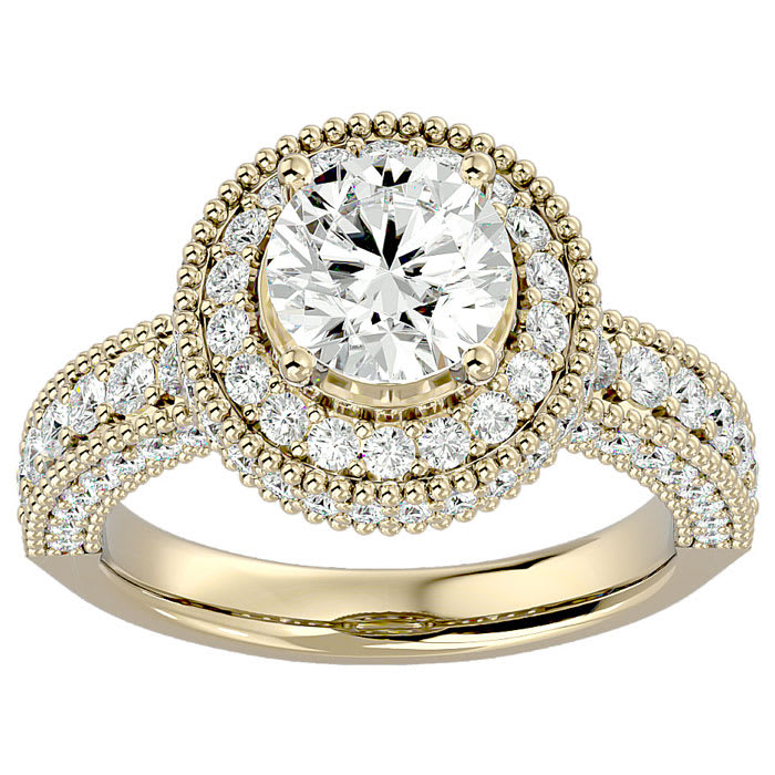 2 3/4 Carat Halo Diamond Engagement Ring In 14 Karat Yellow Gold