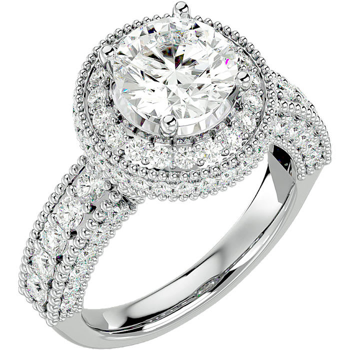 Moissanite Engagement Ring; 3 1/2 Carat Moissanite Halo Engagement Ring In 14 Karat White Gold
