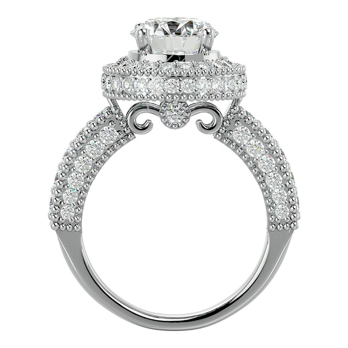 Moissanite Engagement Ring; 3 1/2 Carat Moissanite Halo Engagement Ring In 14 Karat White Gold