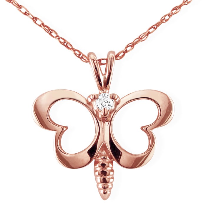 Cute Diamond Butterfly Pendant in 10k Rose Gold