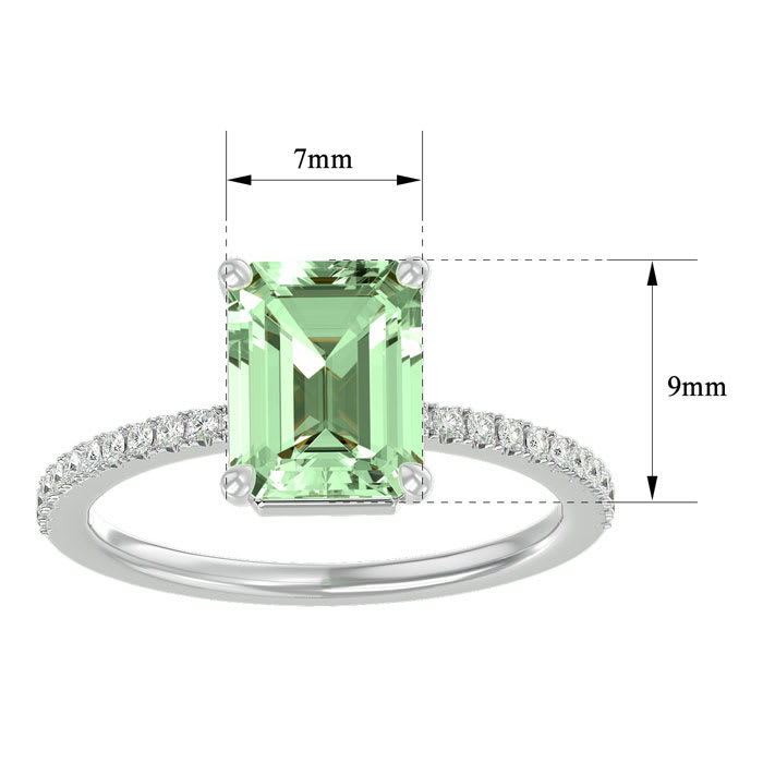 2 1/5 Carat Green Amethyst and Diamond Ring In 14 Karat White Gold