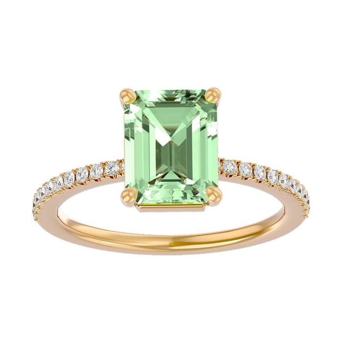 2 1/5 Carat Green Amethyst and Diamond Ring In 14 Karat Yellow Gold