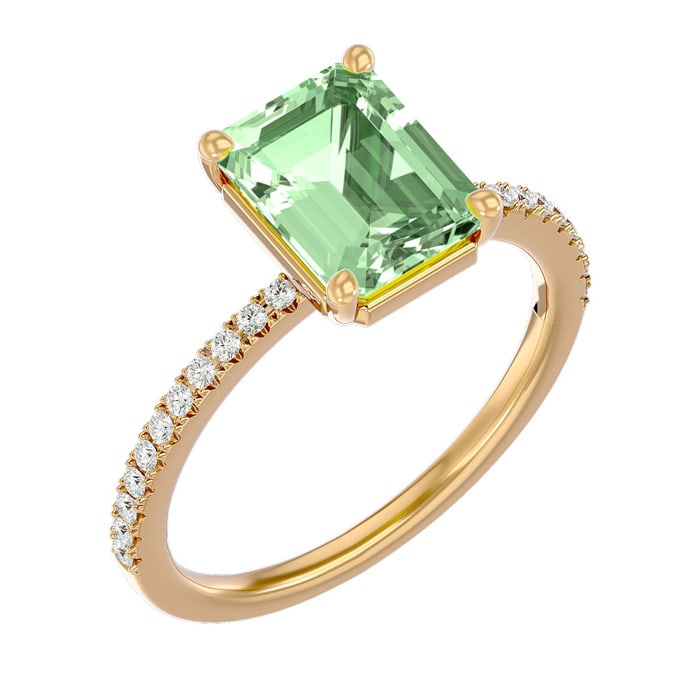 2 1/5 Carat Green Amethyst and Diamond Ring In 14 Karat Yellow Gold