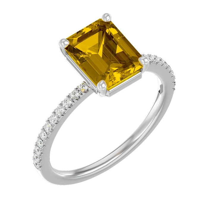 2 1/5 Carat Citrine and Diamond Ring In 14 Karat White Gold