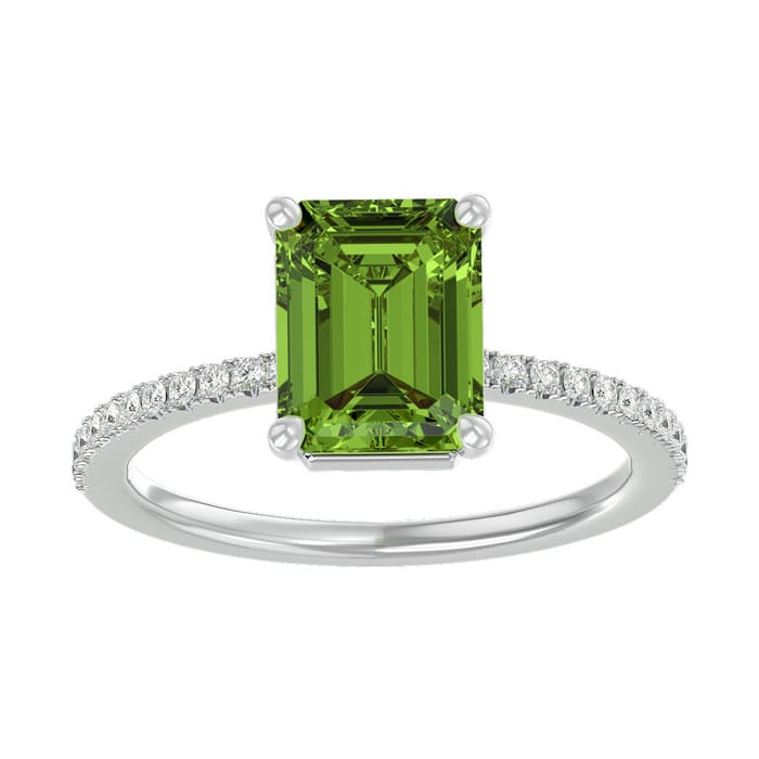 2 3/4 Carat Peridot and Diamond Ring In 14 Karat White Gold