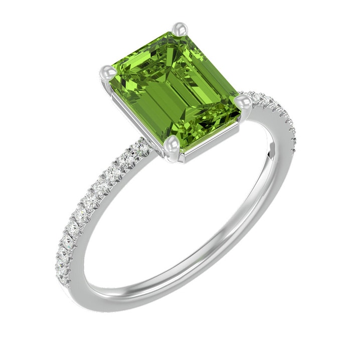 2 3/4 Carat Peridot and Diamond Ring In 14 Karat White Gold