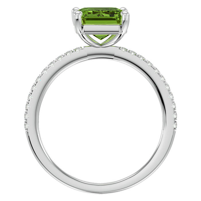 2 3/4 Carat Peridot and Diamond Ring In 14 Karat White Gold