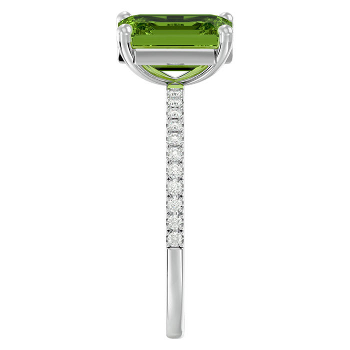 2 3/4 Carat Peridot and Diamond Ring In 14 Karat White Gold