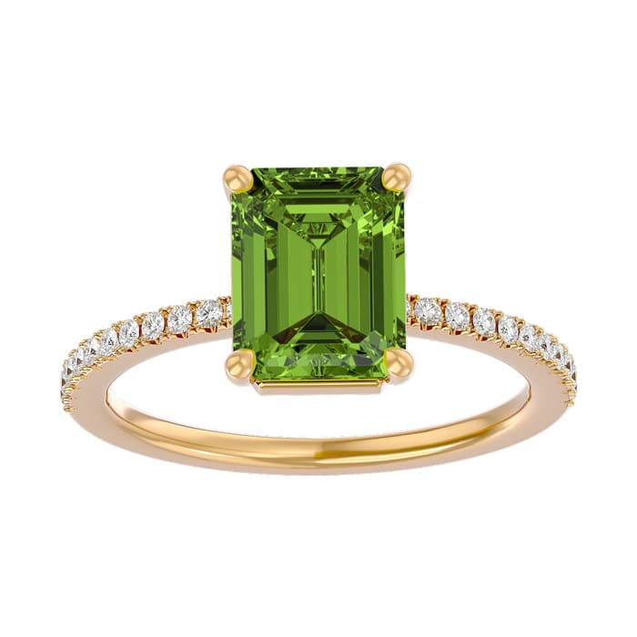 2 3/4 Carat Peridot and Diamond Ring In 14 Karat Yellow Gold