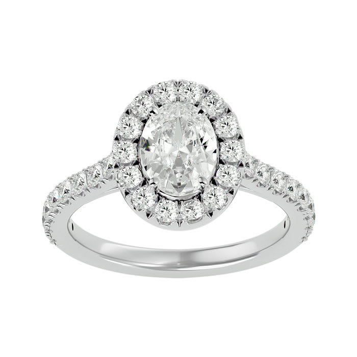 1 3/4 Carat Oval Shape Halo Diamond Engagement Ring In 14 Karat White Gold