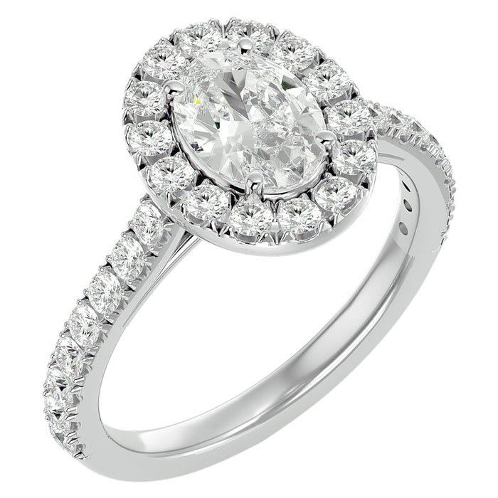 1 3/4 Carat Oval Shape Halo Diamond Engagement Ring In 14 Karat White Gold