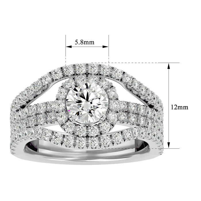2 Carat Halo Diamond Engagement Ring In 14 Karat White Gold. Fantastic, Large Bridal!  You Will Love This!