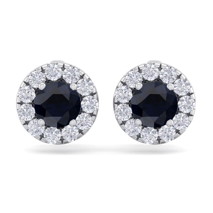 2 1/2 Carat Sapphire and Diamond Halo Stud Earrings In 14 Karat White Gold