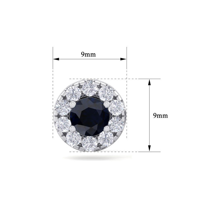 1 1/2 Carat Sapphire and Diamond Halo Stud Earrings In 14 Karat White Gold