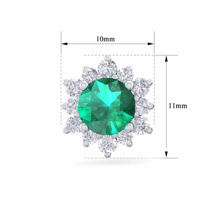 2 Carat Round Shape Flower Emerald and Diamond Halo Stud Earrings In 14 Karat White Gold