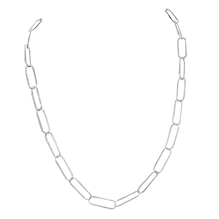 925 Sterling Silver Textured Paperclip Chain Necklace 20 Inches