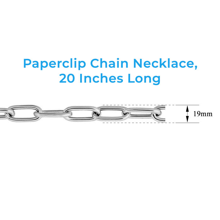 925 Sterling Silver Paperclip Chain Necklace, 20 Inches