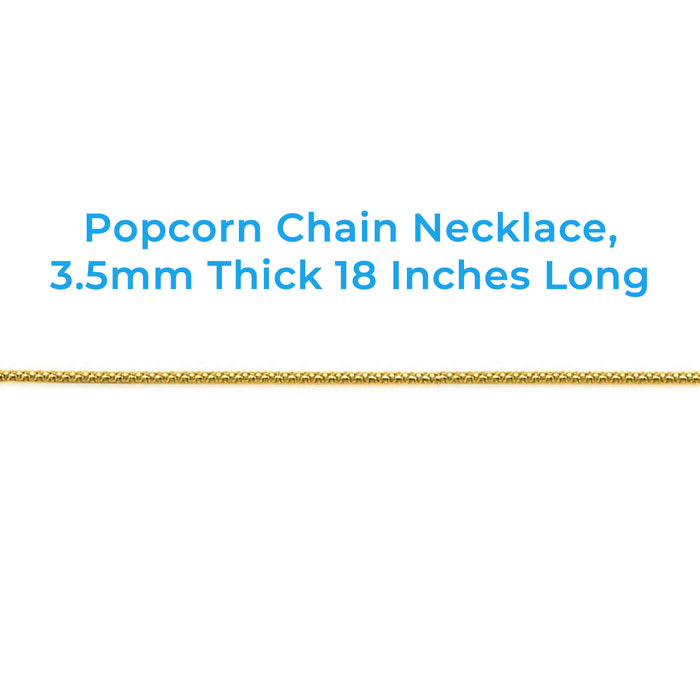 14 Karat Yellow Gold Over Sterling Silver 3.5mm Popcorn Chain Necklace, 18 Inches