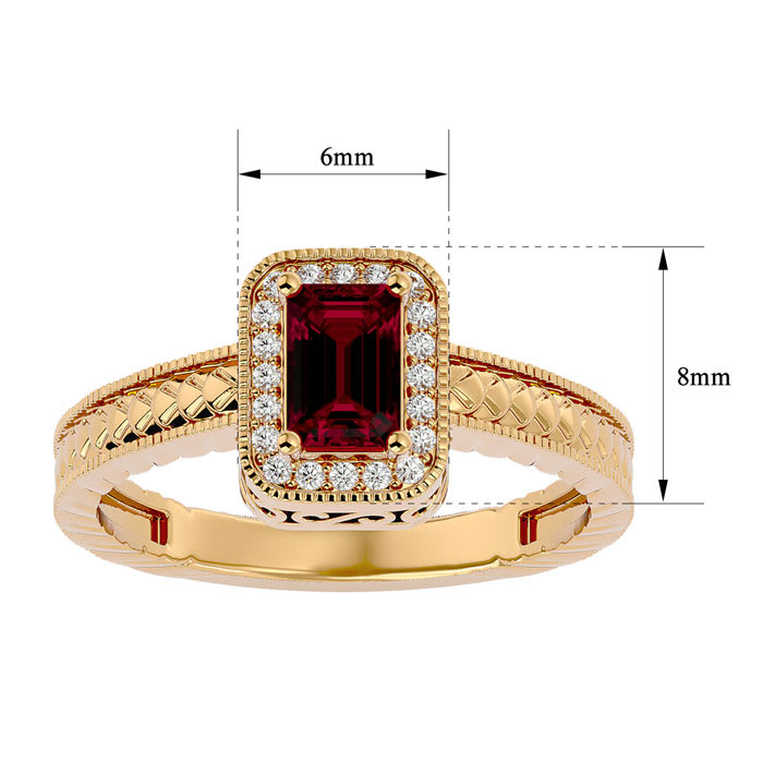 0.85 Carat Antique Style Ruby and Diamond Ring in 10 Karat Yellow Gold