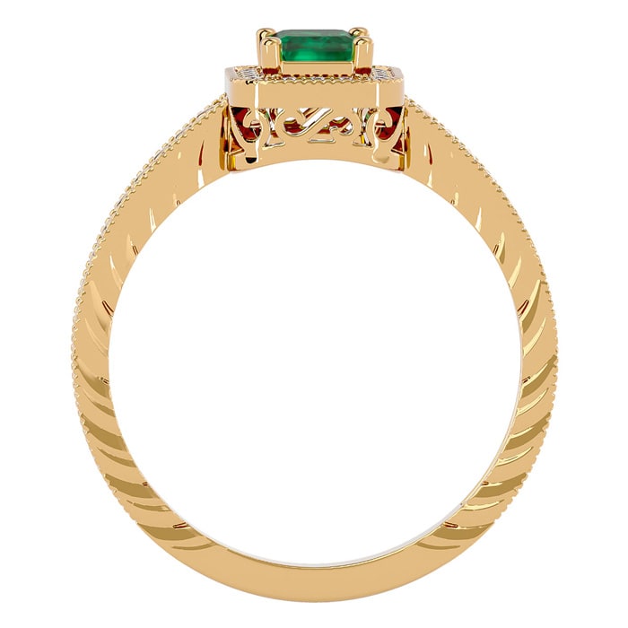 0.85 Carat Antique Style Emerald and Diamond Ring in 10 Karat Yellow Gold