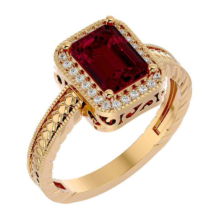 2 Carat Antique Style Ruby and Diamond Ring in 14 Karat Yellow Gold