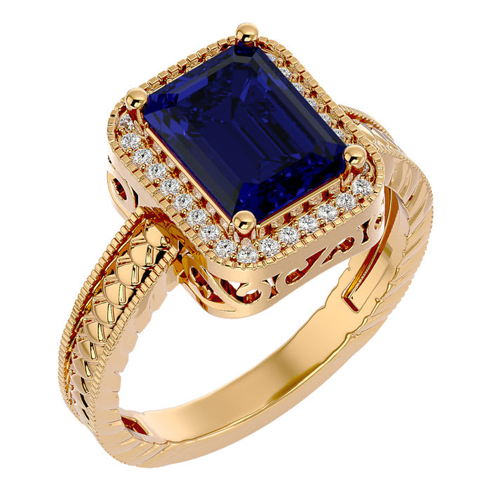 2 1/2 Carat Antique Style Sapphire and Diamond Ring in 14 Karat Yellow Gold