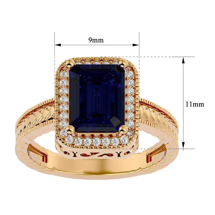 2 1/2 Carat Antique Style Sapphire and Diamond Ring in 14 Karat Yellow Gold