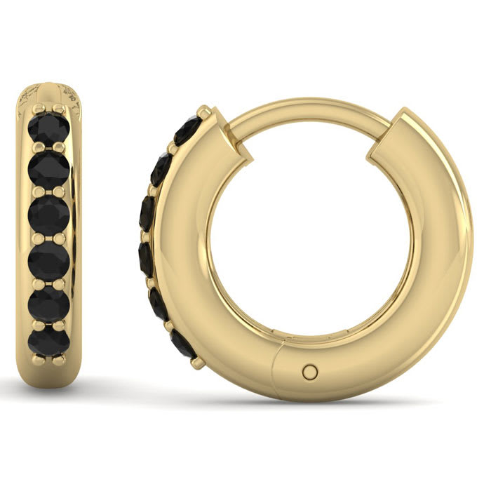 1/4 Carat Black Diamond Mens Hoop Earrings In 14 Karat Yellow Gold