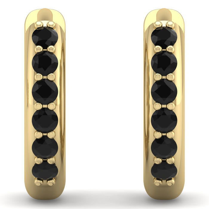 1/4 Carat Black Diamond Mens Hoop Earrings In 14 Karat Yellow Gold