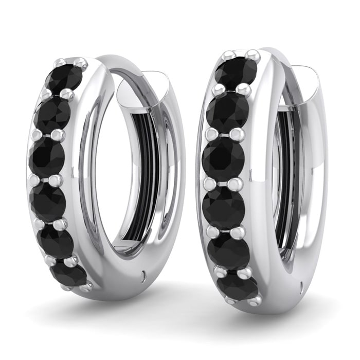 1/3 Carat Black Diamond Mens Hoop Earrings In 14 Karat White Gold