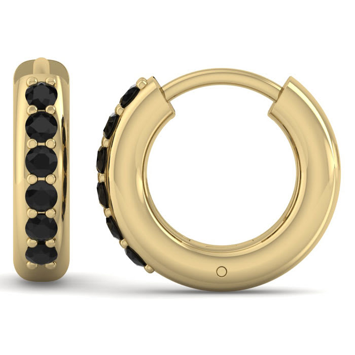 1/3 Carat Black Diamond Mens Hoop Earrings In 14 Karat Yellow Gold