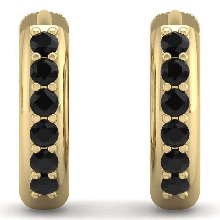 1/3 Carat Black Diamond Mens Hoop Earrings In 14 Karat Yellow Gold