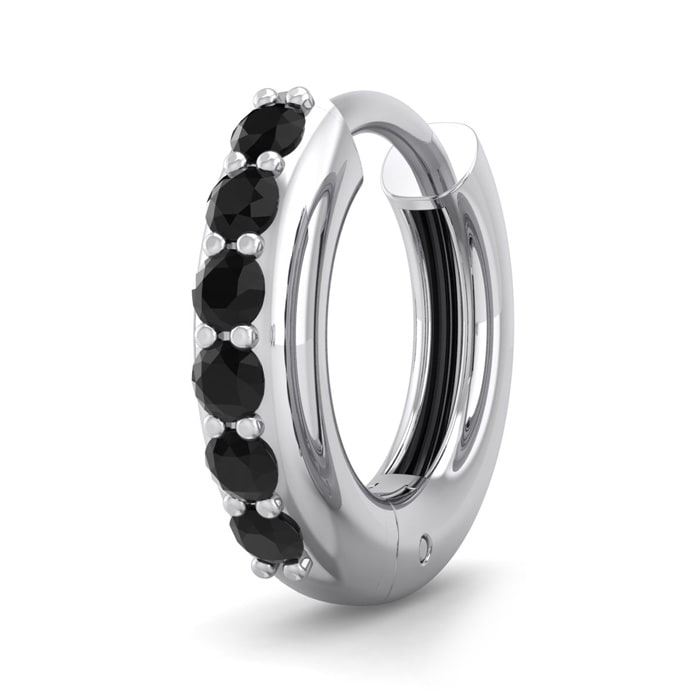 1/8 Carat Black Diamond Single Mens Hoop Earring In 14 Karat White Gold