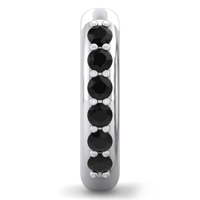 1/8 Carat Black Diamond Single Mens Hoop Earring In 14 Karat White Gold