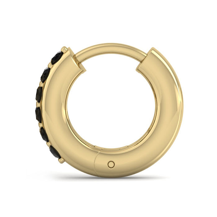 1/8 Carat Black Diamond Single Mens Hoop Earring In 14 Karat Yellow Gold