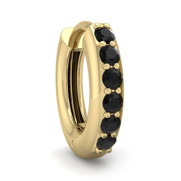 1/8 Carat Black Diamond Single Mens Hoop Earring In 14 Karat Yellow Gold