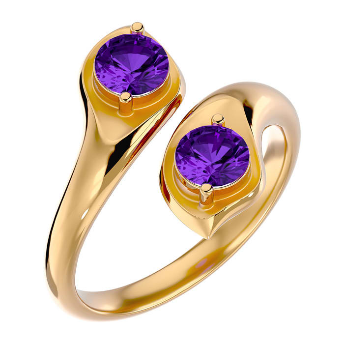 1 Carat Two Stone Amethyst Ring In 14 Karat Yellow Gold