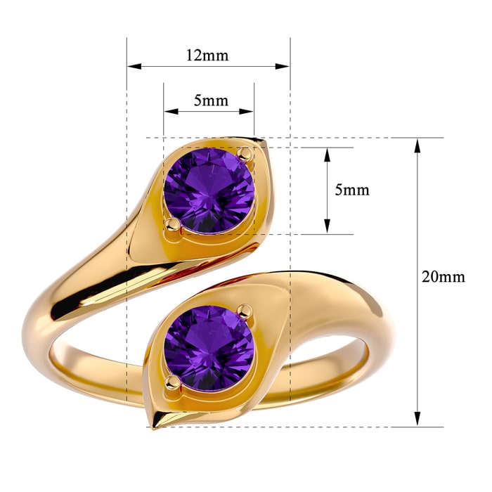 1 Carat Two Stone Amethyst Ring In 14 Karat Yellow Gold