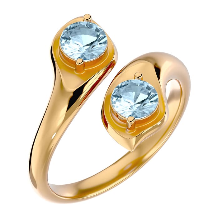 Aquamarine Ring: Aquamarine Jewelry: 1 Carat Two Stone Aquamarine Ring In 14 Karat Yellow Gold